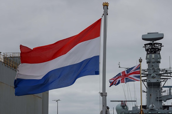 The Dutch and UK flags flying in Devoport today