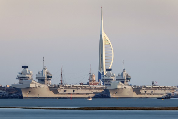 HMS Prince of Wales left and HMS Queen Elizabeth alongside in Portsmouth earlier this week