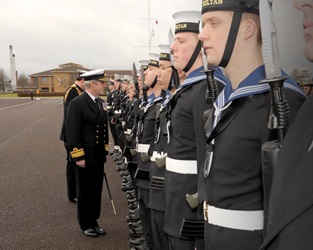 Rear Admiral Hockley inspects HMS Sultan staff and trainees