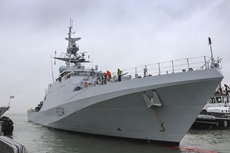 HMS Spey sails into Portsmouth Naval base for the first time